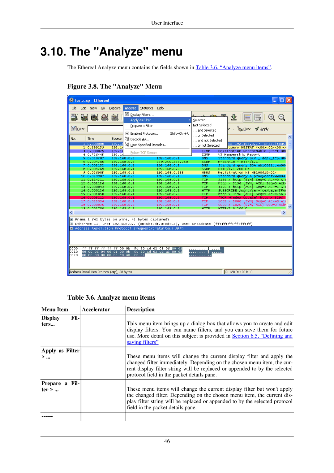 Lucent Technologies Ethereal manual Analyze Menu Analyze menu items 