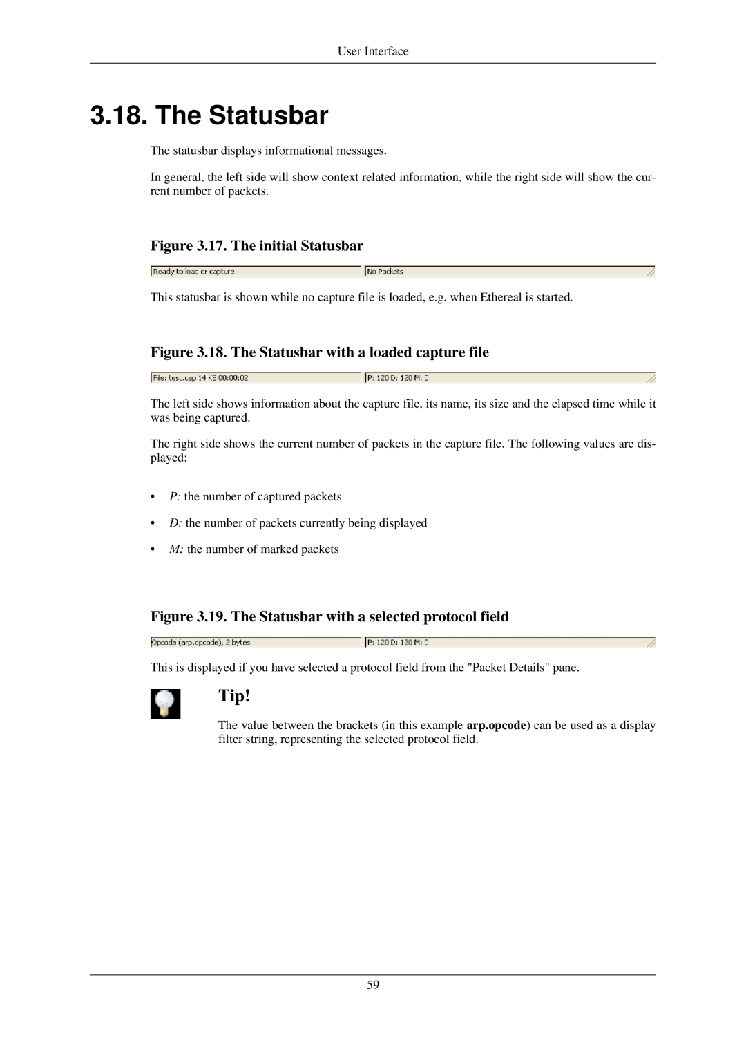 Lucent Technologies Ethereal manual The initial Statusbar 