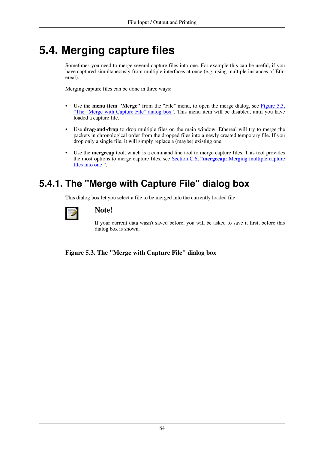 Lucent Technologies Ethereal manual Merging capture files, Merge with Capture File dialog box 