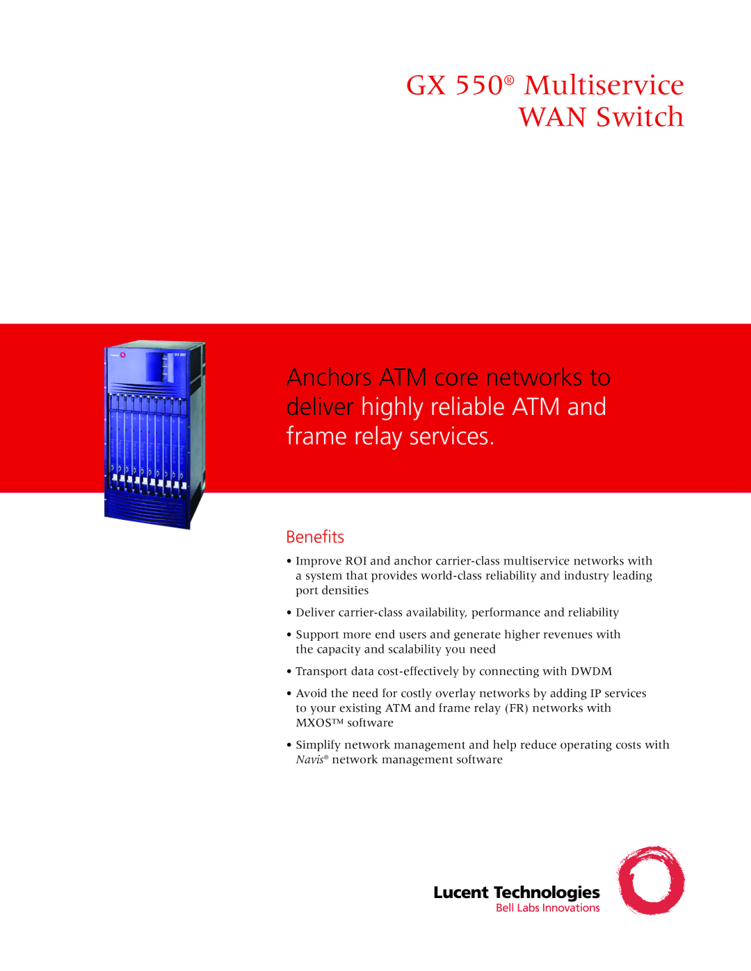 Lucent Technologies manual GX 550 Multiservice WAN Switch, Benefits 