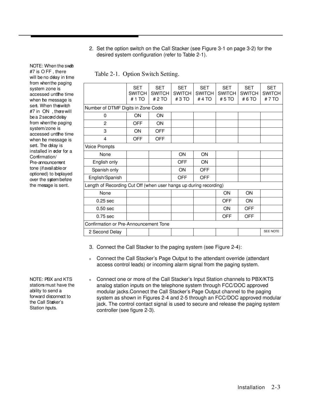 Lucent Technologies LULCST manual Option Switch Setting, SET Switch 