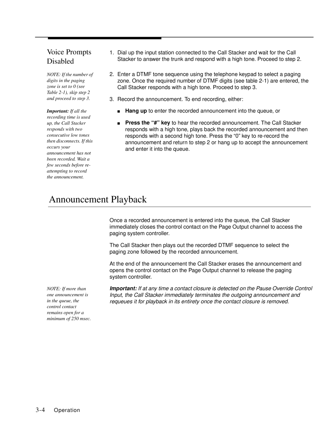 Lucent Technologies LULCST manual Announcement Playback, Voice Prompts Disabled 