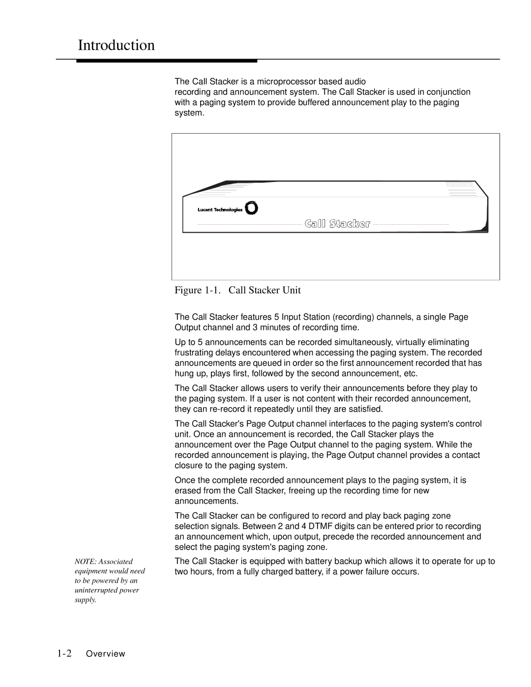 Lucent Technologies LULCST manual Introduction, Call Stacker Unit 