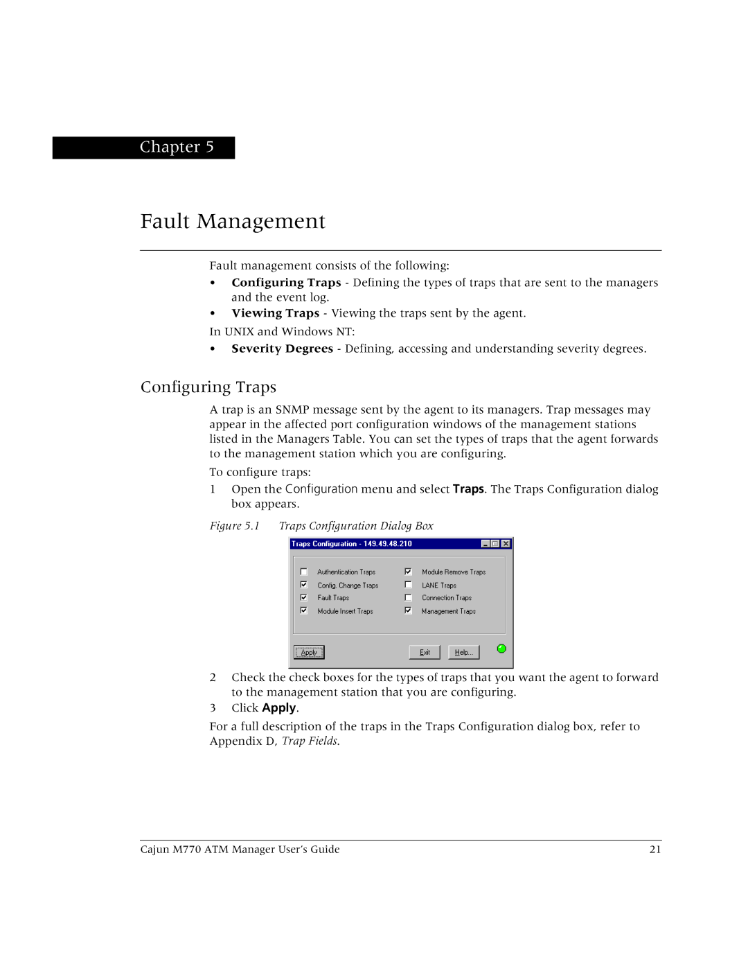 Lucent Technologies M770 manual Fault Management, Configuring Traps 