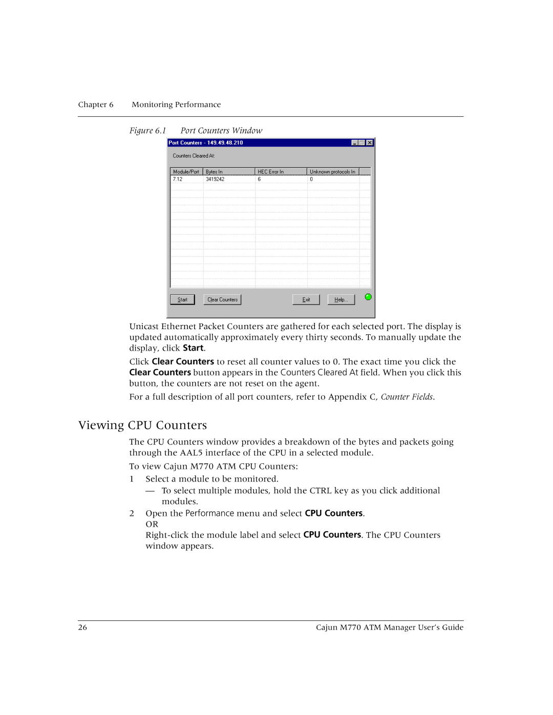 Lucent Technologies M770 manual Viewing CPU Counters, Port Counters Window 