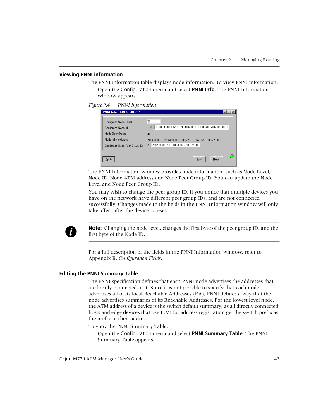 Lucent Technologies M770 manual Viewing Pnni information, Editing the Pnni Summary Table 