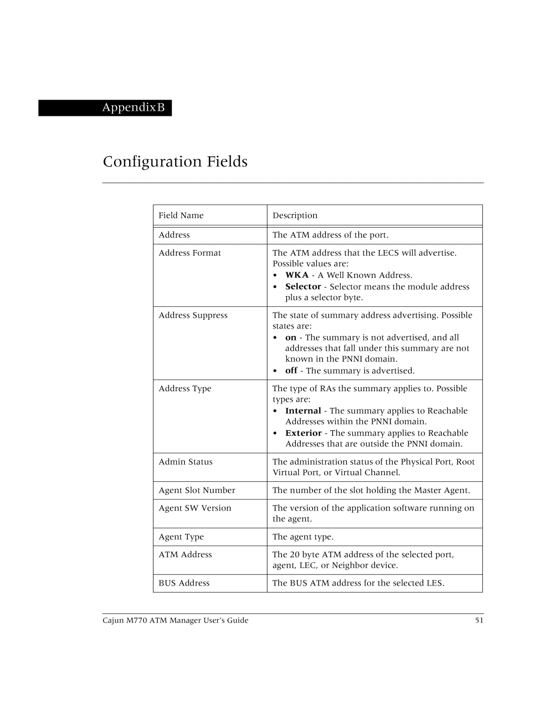 Lucent Technologies M770 manual Configuration Fields 