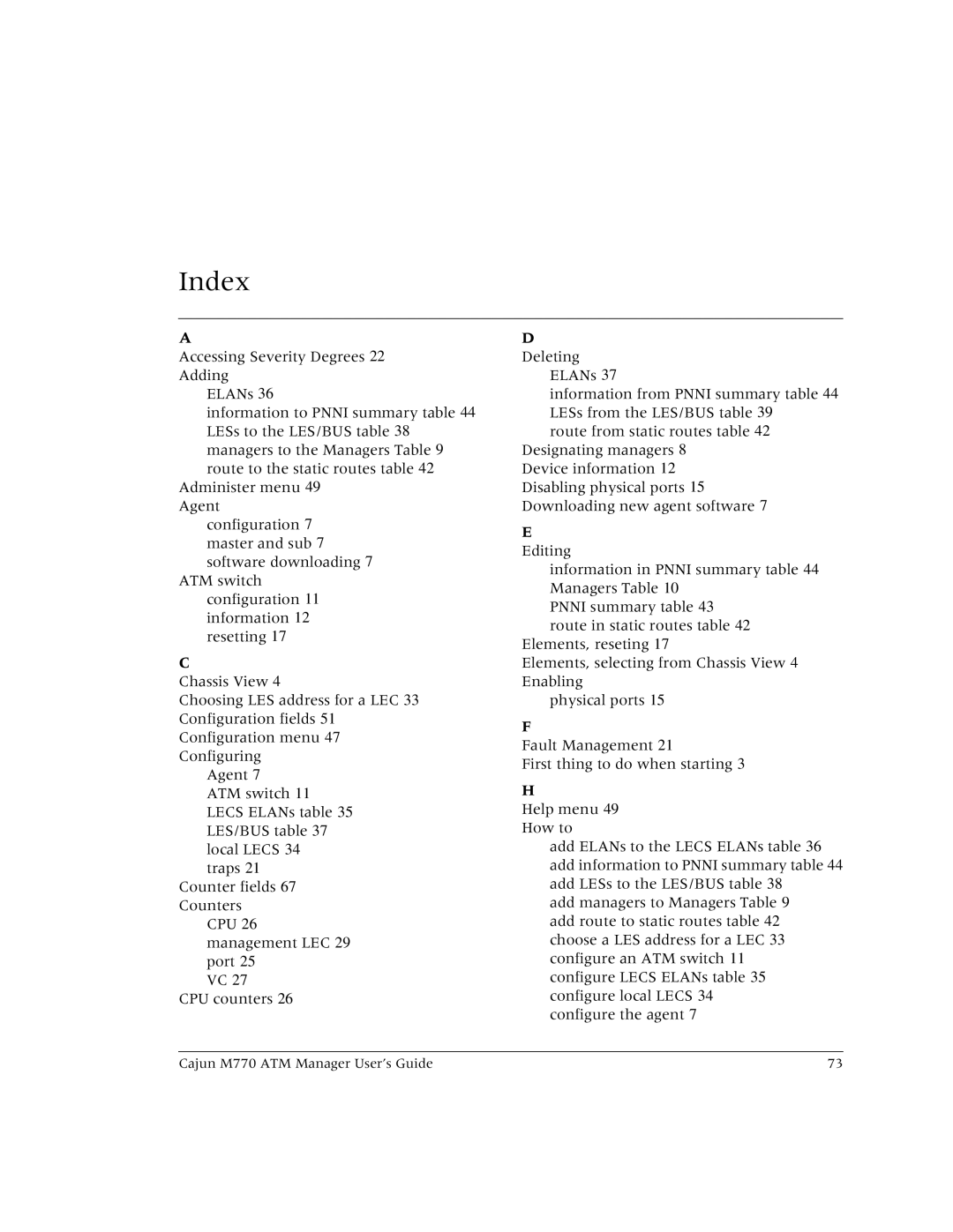 Lucent Technologies M770 manual Index, Deleting 