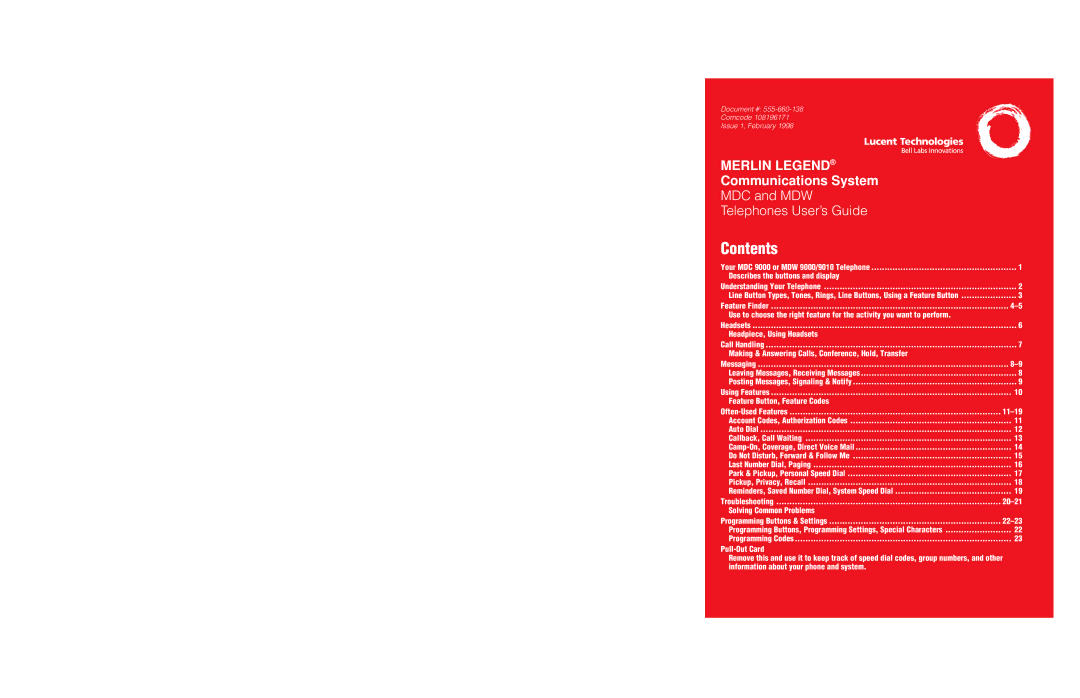 Lucent Technologies MDC 9000, MDW 9010, MDW 9000/9010 manual Contents 