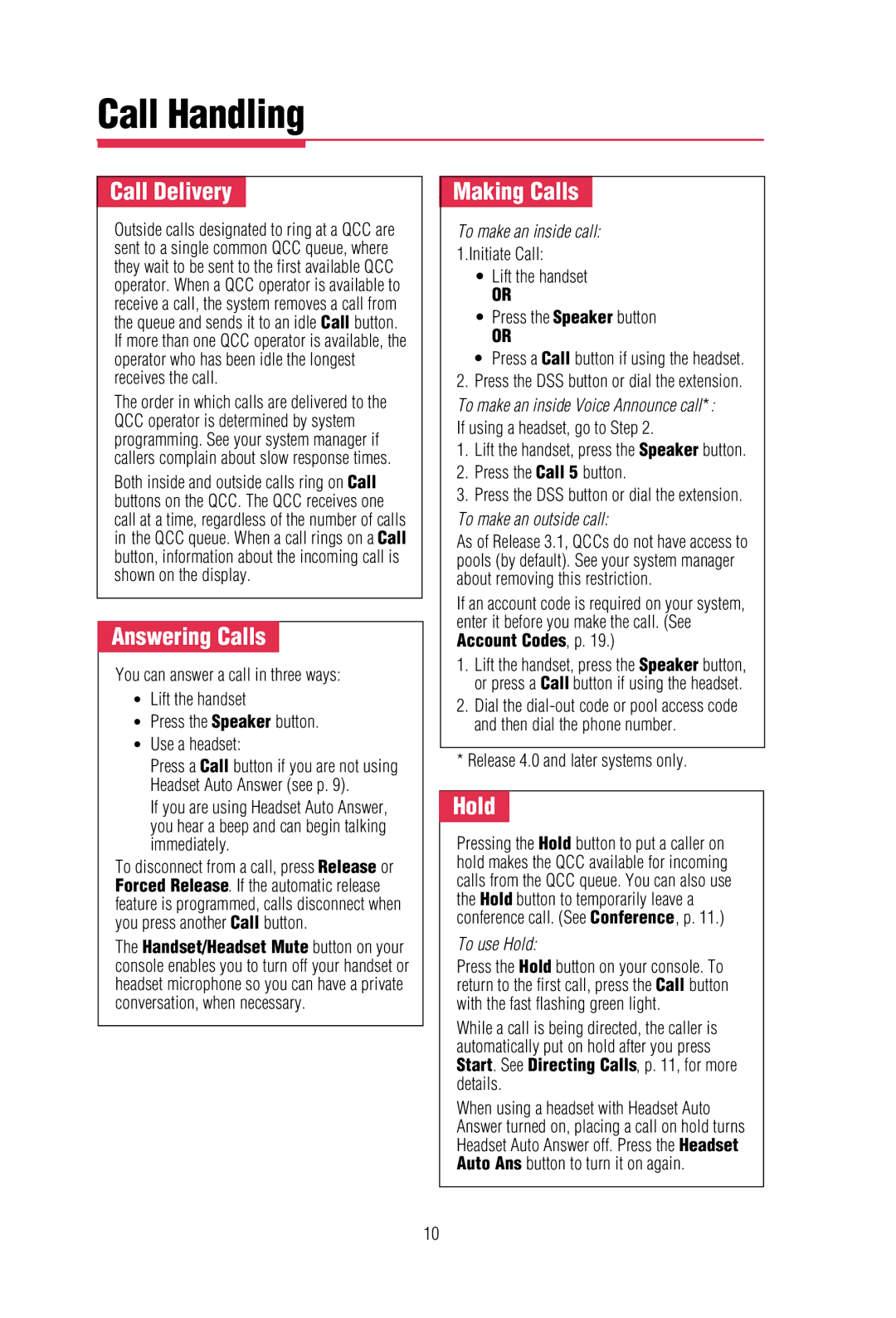 Lucent Technologies merlin legend communications system Call Handling, Call Delivery, Answering Calls, Making Calls, Hold 