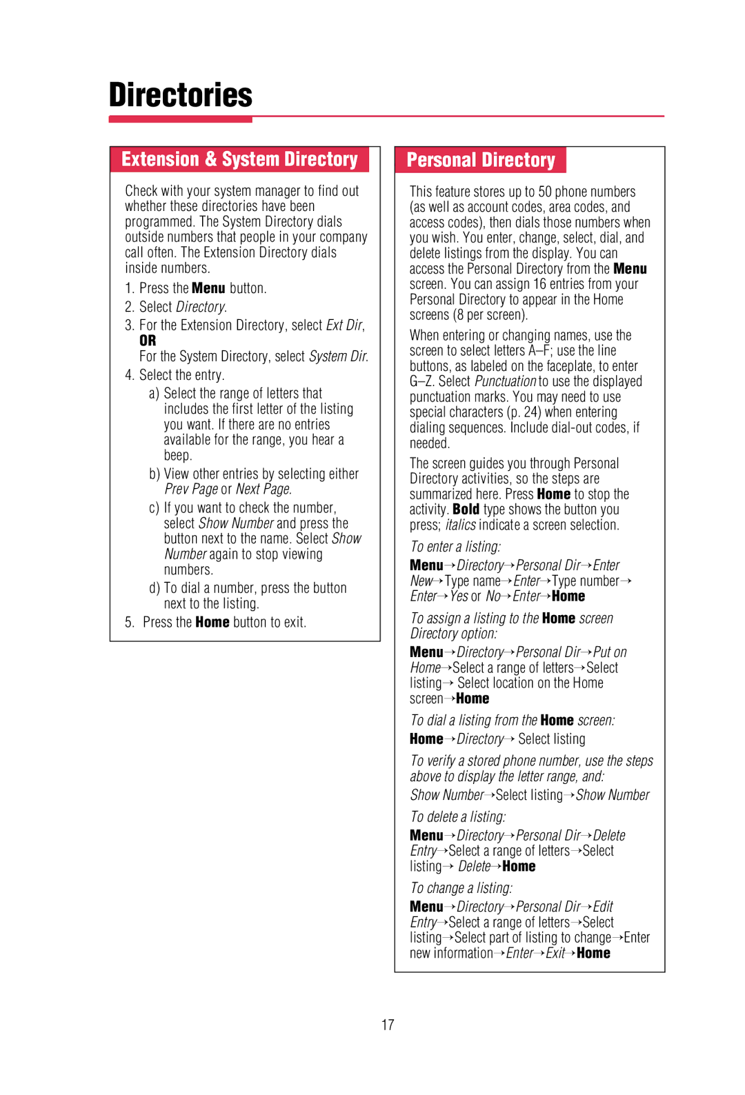 Lucent Technologies merlin legend communications system manual Directories, Personal Directory 