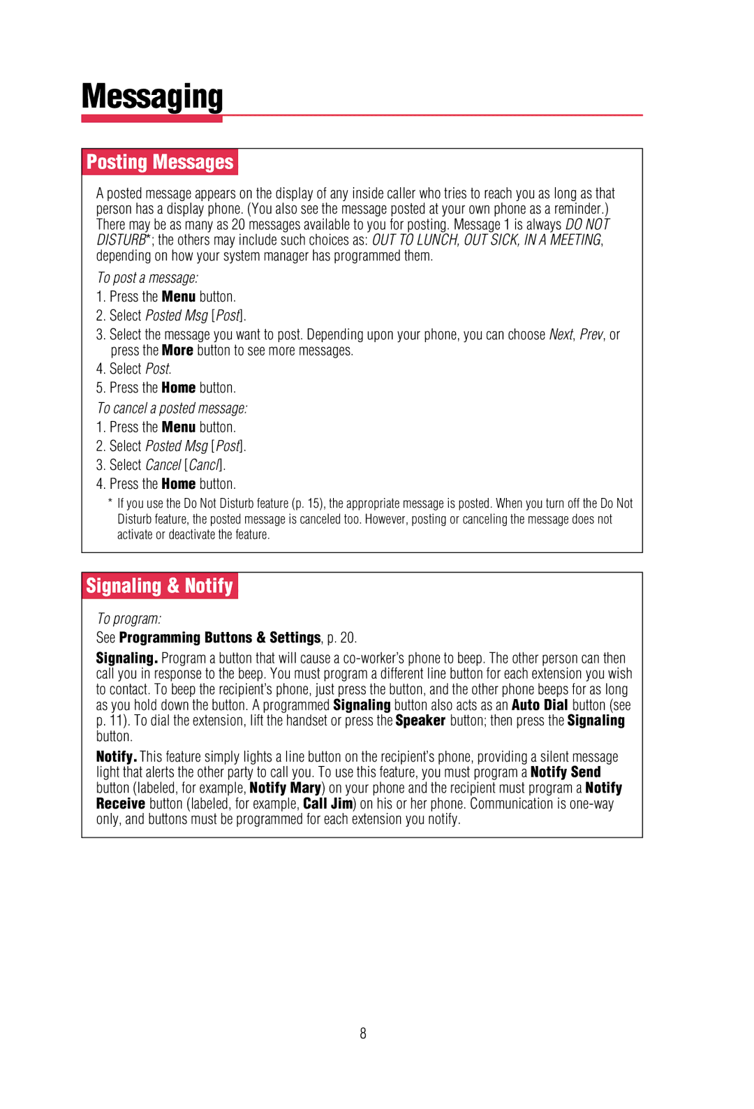 Lucent Technologies MLX-20L, MLX-10D, MLA-28D, mlx-16dp, mlx-10dp manual Posting Messages, Signaling & Notify 