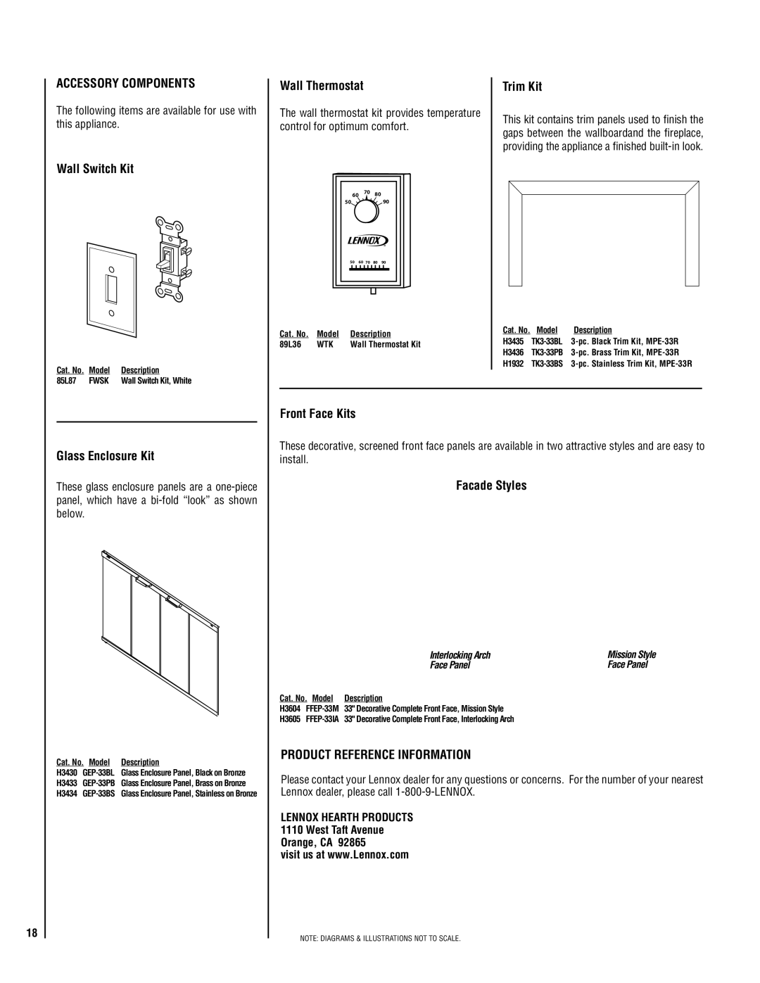 Lucent Technologies MPE-33R warranty Accessory Components, Wall Switch Kit, Wall Thermostat, Trim Kit, Glass Enclosure Kit 