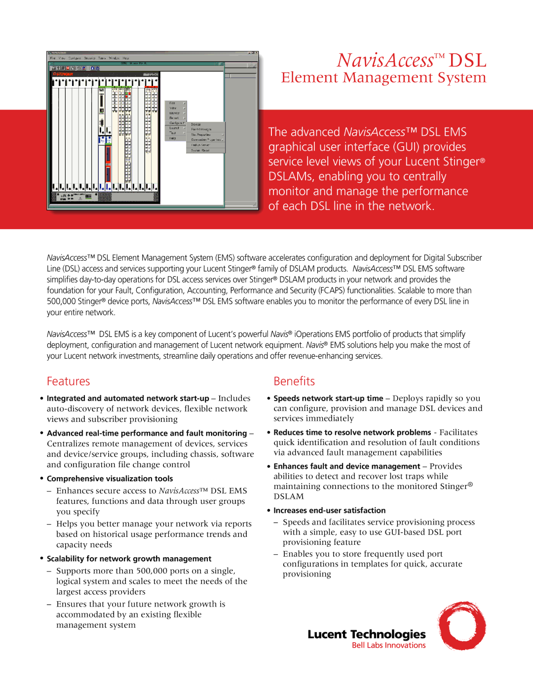 Lucent Technologies NavisAccess manual Features, Benefits, Comprehensive visualization tools 