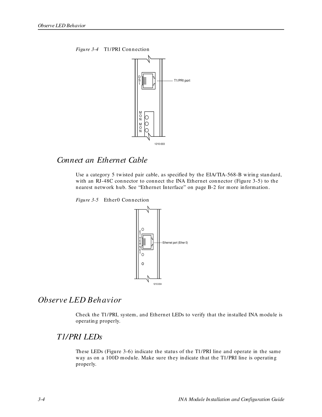 Lucent Technologies Network Access Module manual Connect an Ethernet Cable, Observe LED Behavior, T1/PRI LEDs 