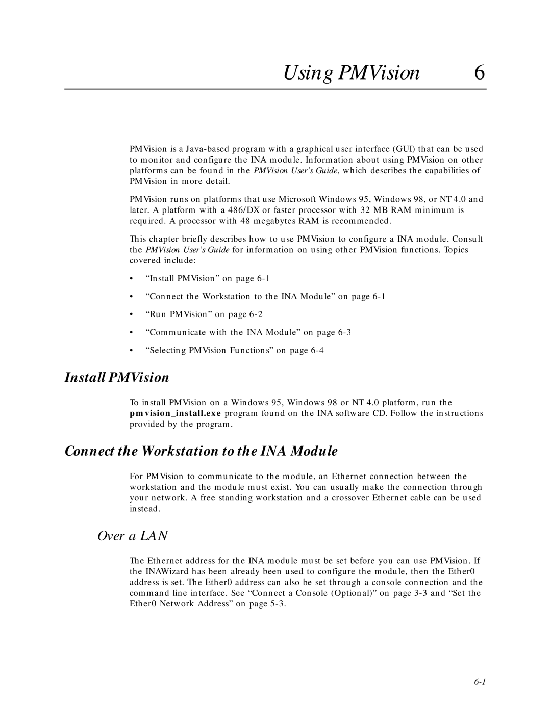 Lucent Technologies Network Access Module manual Using PMVision, Install PMVision 