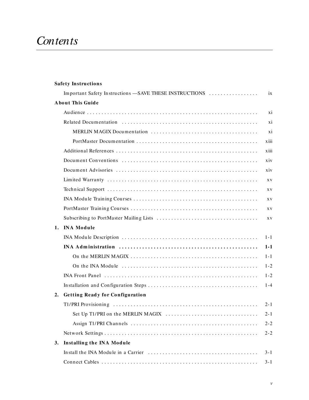 Lucent Technologies Network Access Module manual Contents 