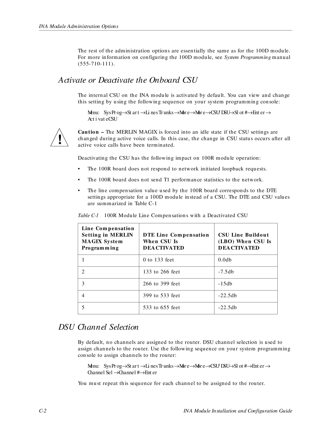 Lucent Technologies Network Access Module manual Activate or Deactivate the Onboard CSU, DSU Channel Selection 