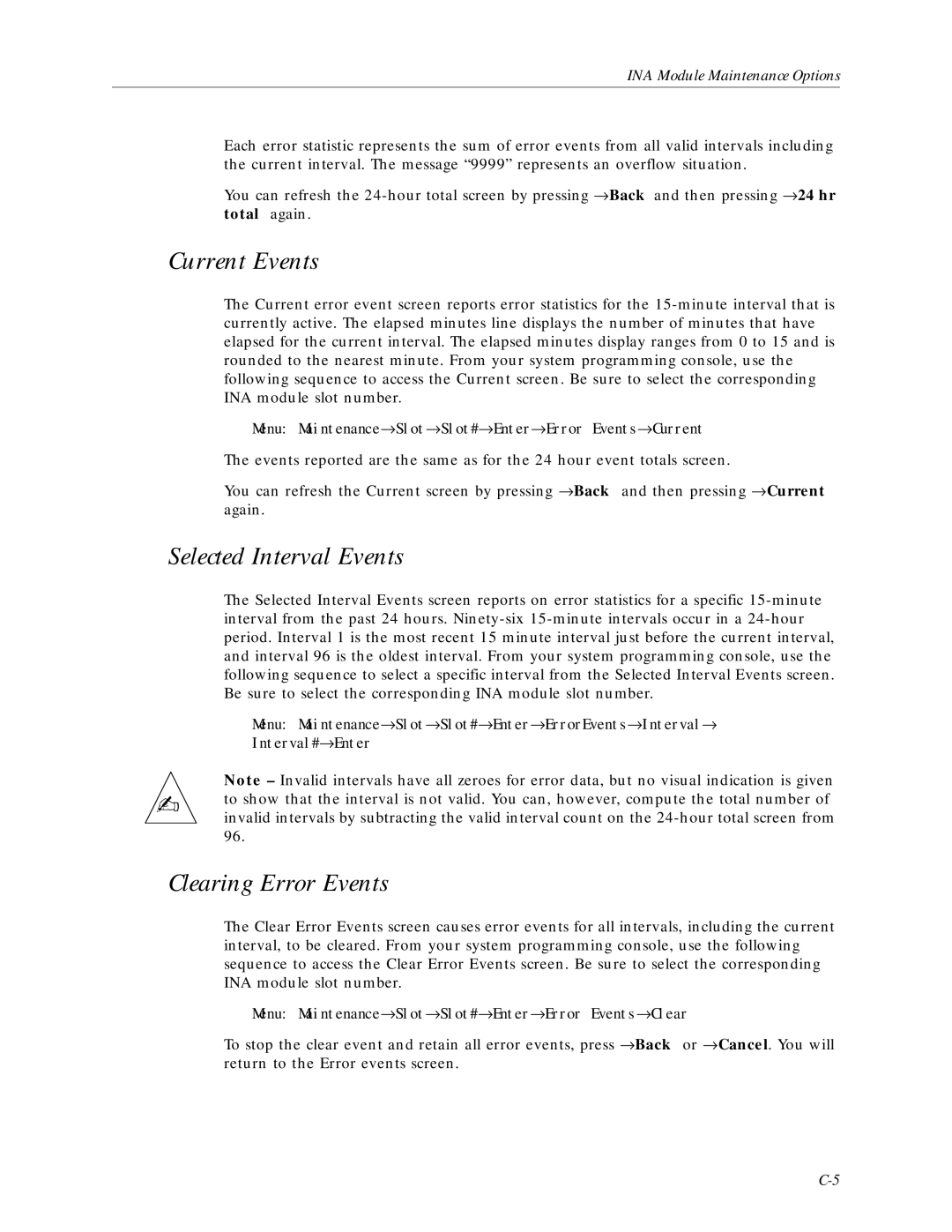 Lucent Technologies Network Access Module manual Current Events, Selected Interval Events, Clearing Error Events 