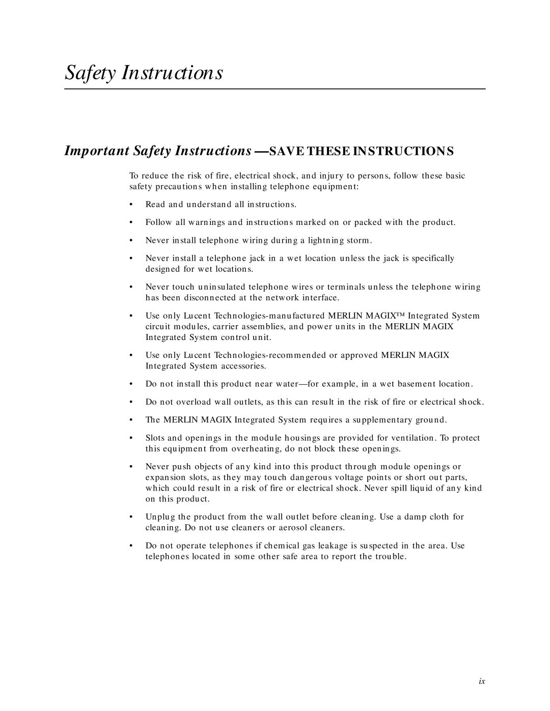 Lucent Technologies Network Access Module manual Important Safety Instructions -SAVE These Instructions 