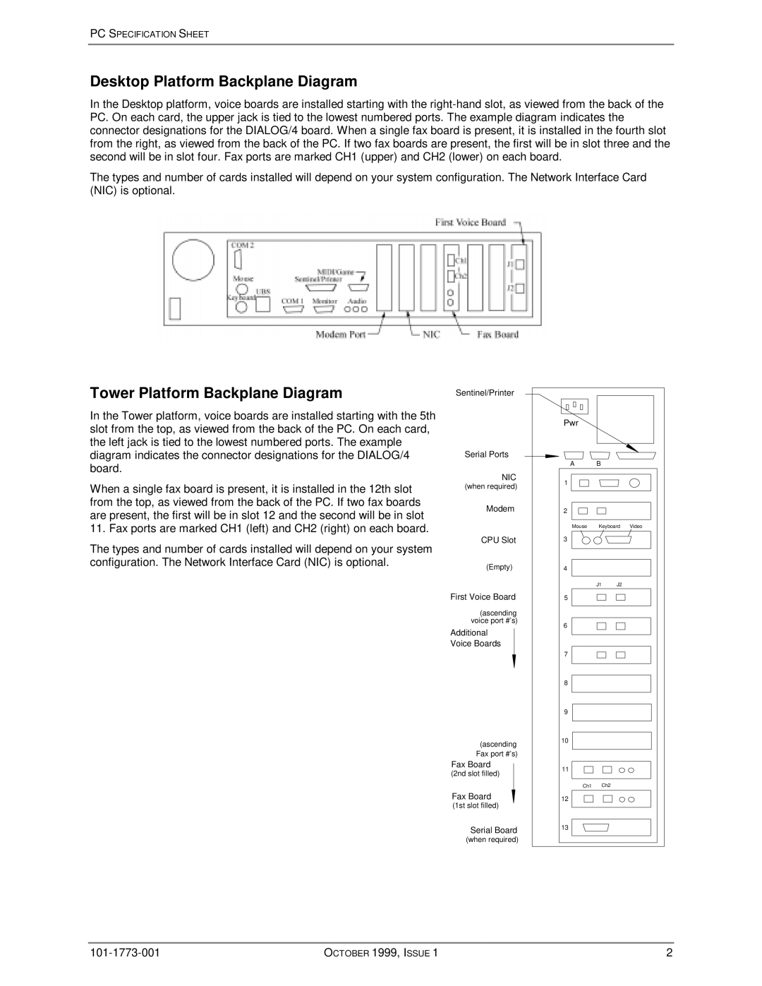 Lucent Technologies Octel 100 specifications Desktop Platform Backplane Diagram, Tower Platform Backplane Diagram 