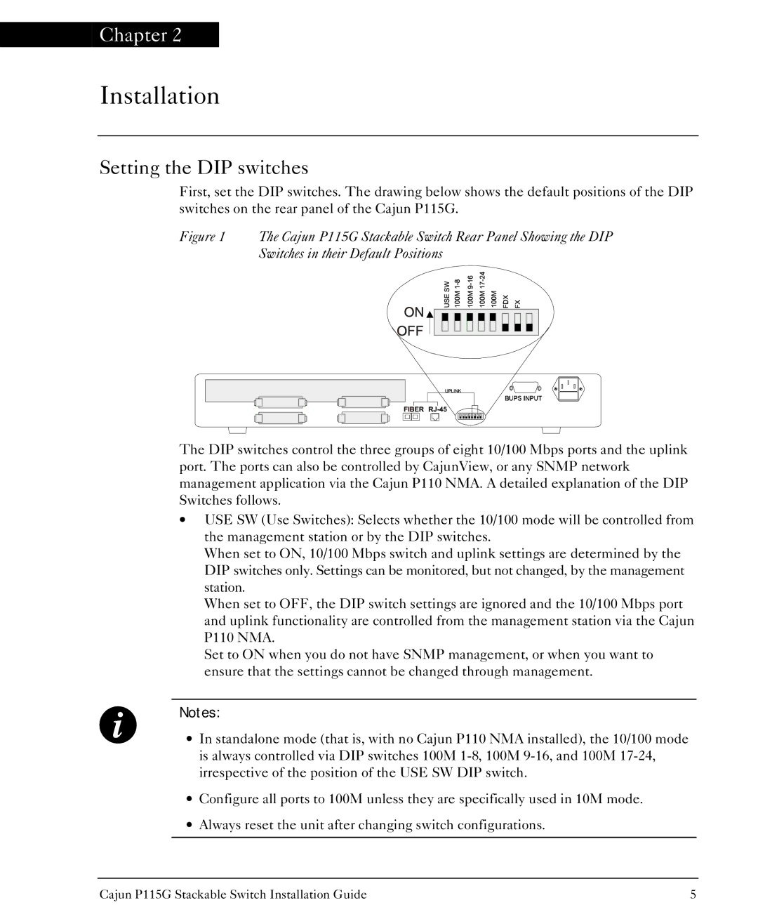 Lucent Technologies P115G manual Installation, Setting the DIP switches 