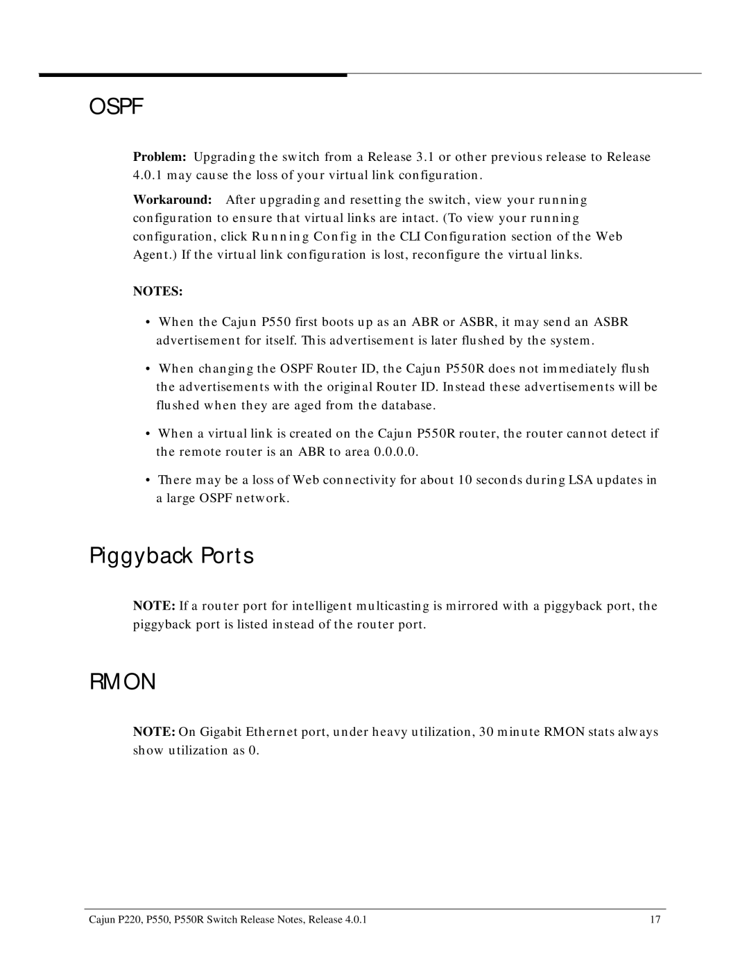 Lucent Technologies P550R, P220 manual Ospf, Piggyback Ports 