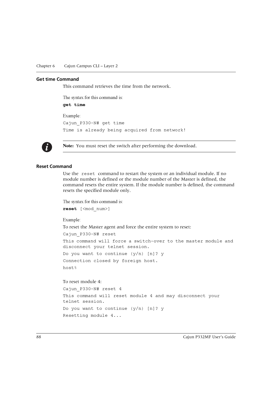 Lucent Technologies P332MF manual Get time Command, Reset Command 