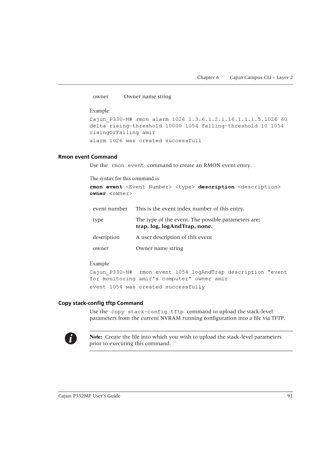 Lucent Technologies P332MF manual Rmon event Command, Copy stack-config tftp Command 