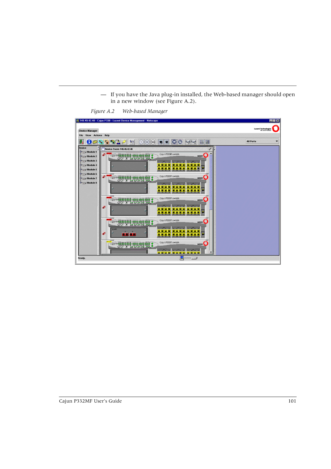 Lucent Technologies P332MF manual Figure A.2 Web-based Manager 