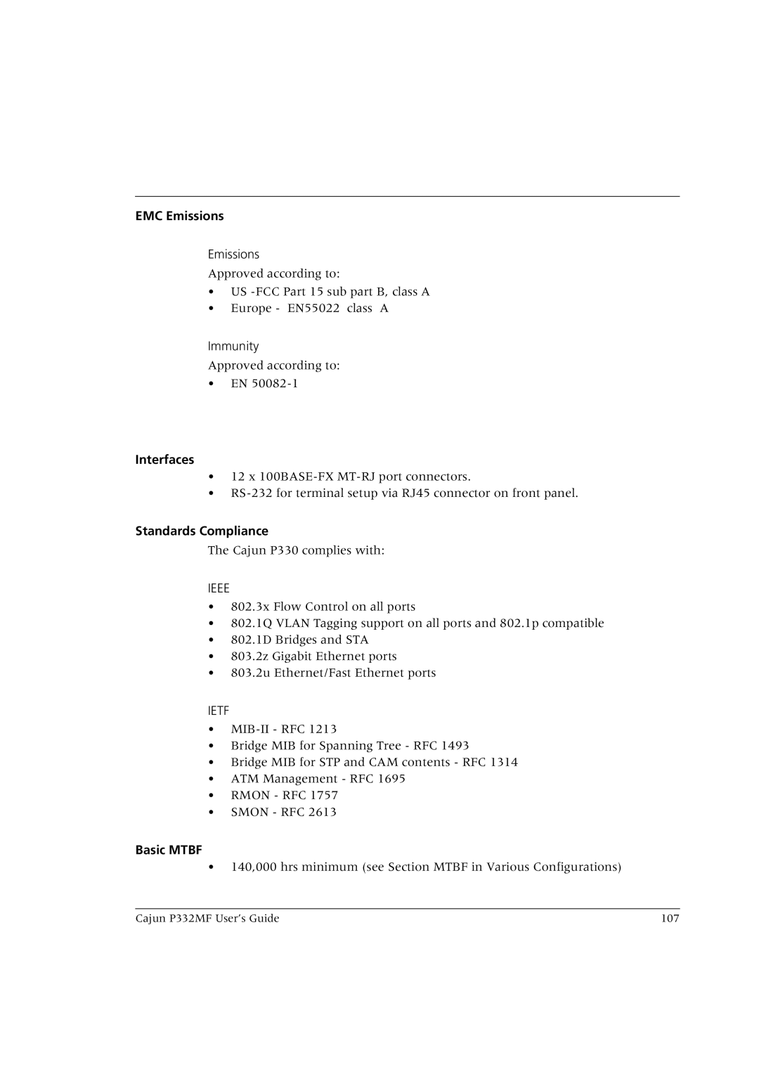 Lucent Technologies P332MF manual EMC Emissions, Interfaces, Standards Compliance, Basic Mtbf 