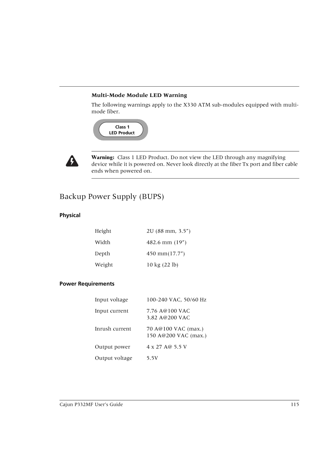 Lucent Technologies P332MF manual Backup Power Supply Bups, Power Requirements 