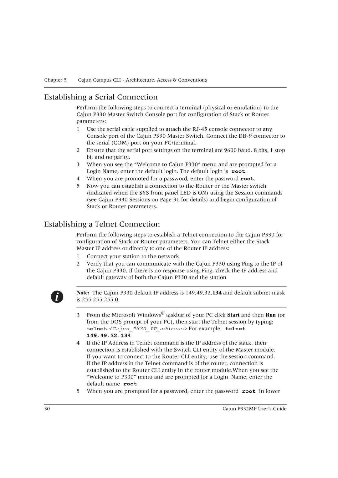 Lucent Technologies P332MF manual Establishing a Serial Connection, Establishing a Telnet Connection 