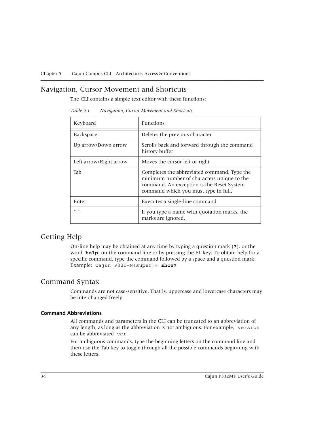 Lucent Technologies P332MF Navigation, Cursor Movement and Shortcuts, Getting Help, Command Syntax, Command Abbreviations 