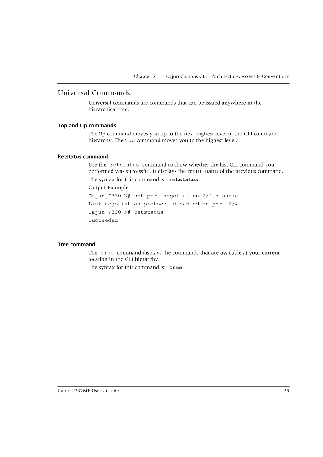 Lucent Technologies P332MF manual Universal Commands, Top and Up commands, Retstatus command, Tree command 