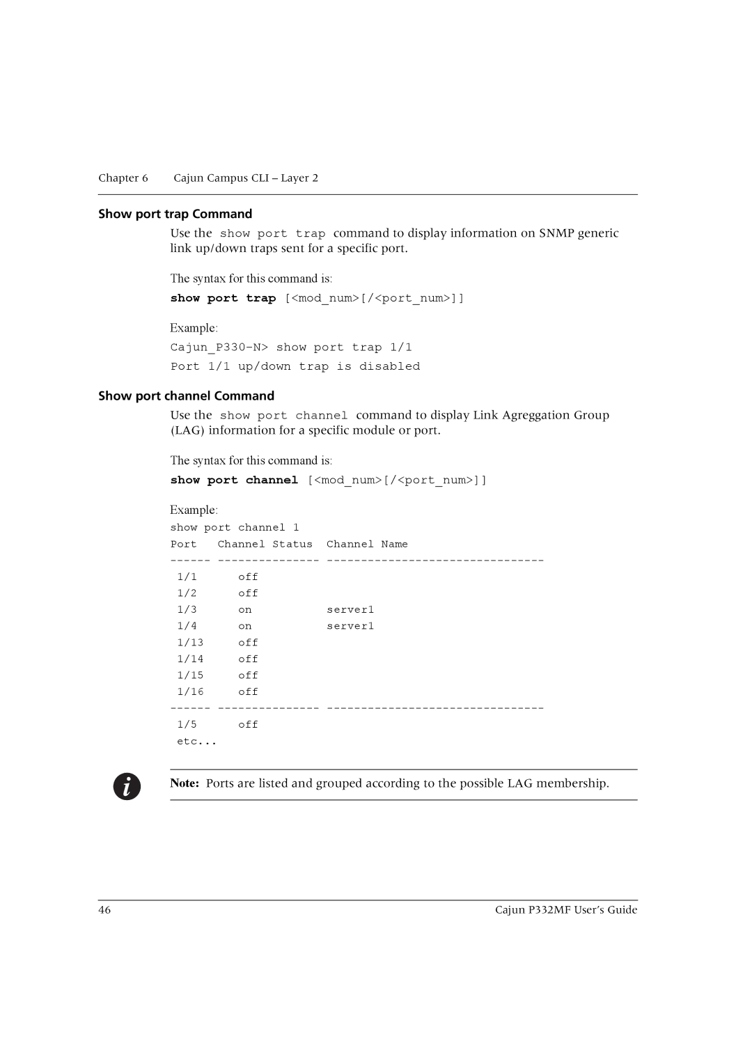 Lucent Technologies P332MF manual Show port trap Command, Show port channel Command 