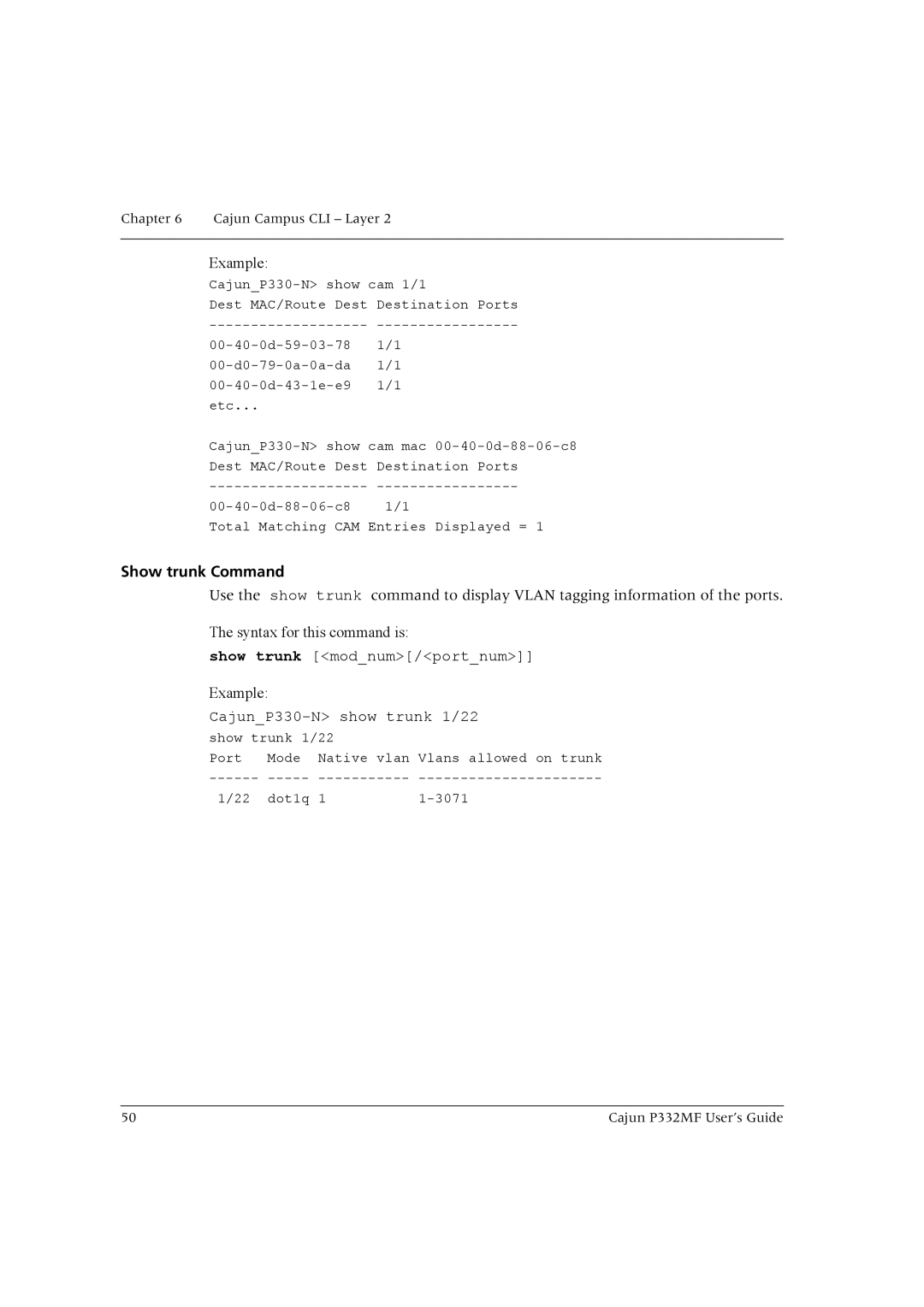 Lucent Technologies P332MF manual Show trunk Command, CajunP330-N show trunk 1/22 