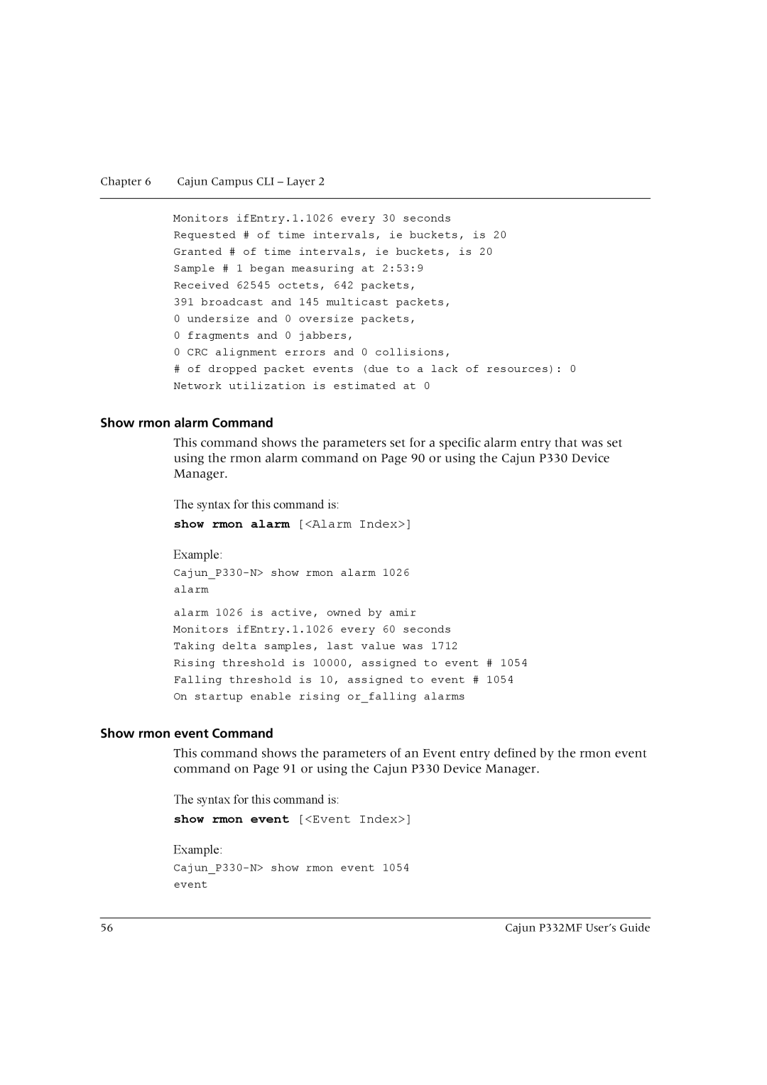 Lucent Technologies P332MF manual Show rmon alarm Command, Show rmon alarm Alarm Index, Show rmon event Command 