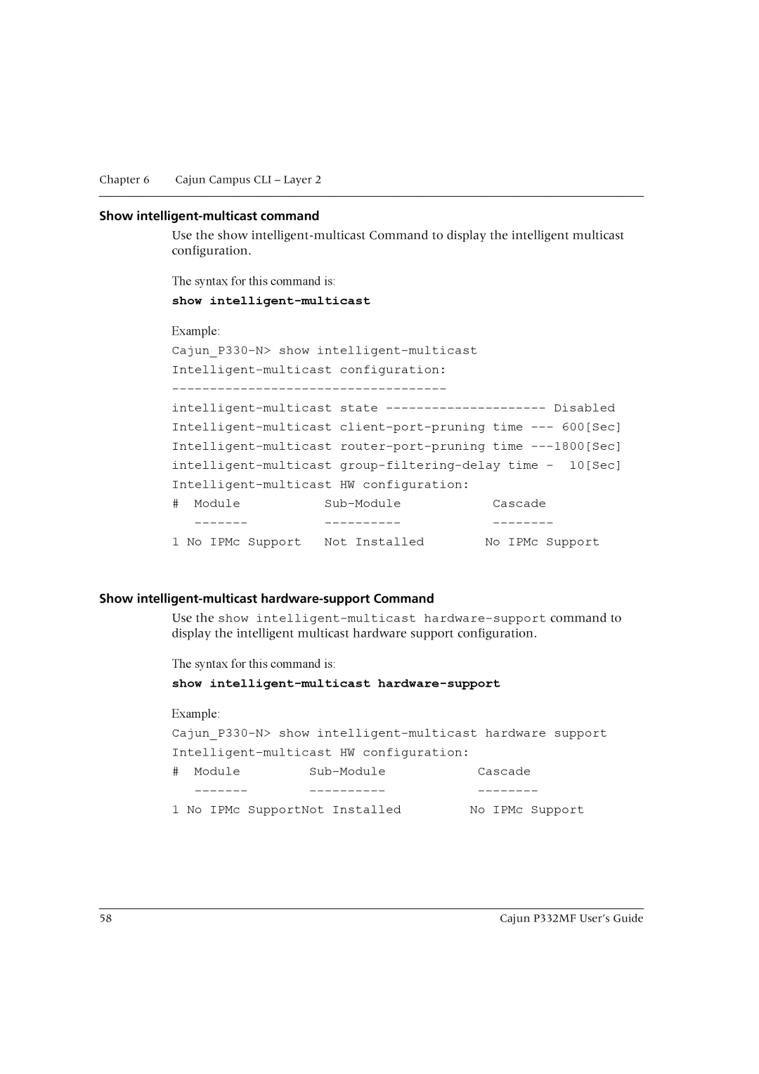 Lucent Technologies P332MF manual Show intelligent-multicast command, Show intelligent-multicast hardware-support Command 