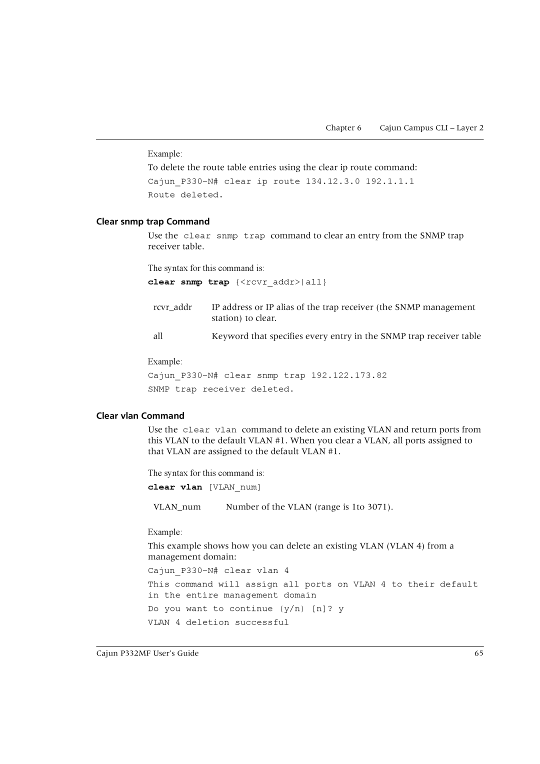 Lucent Technologies P332MF manual Clear snmp trap Command, Clear vlan Command, Clear vlan VLANnum 