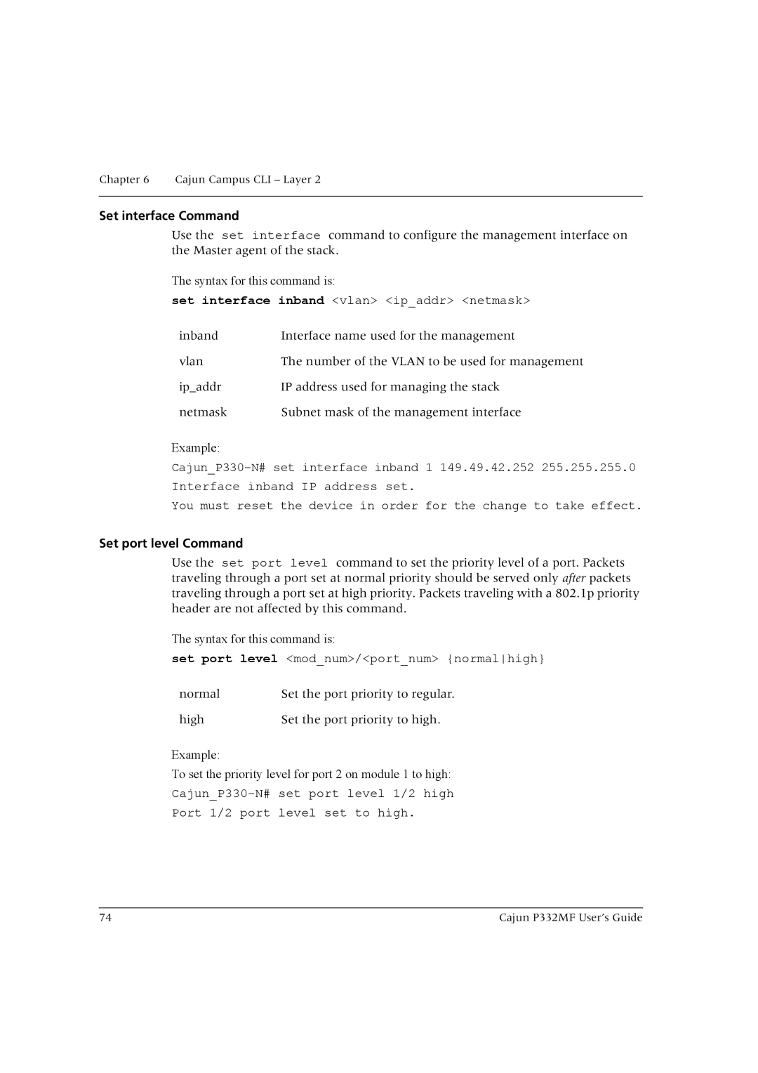 Lucent Technologies P332MF manual Set interface Command, Set port level Command 