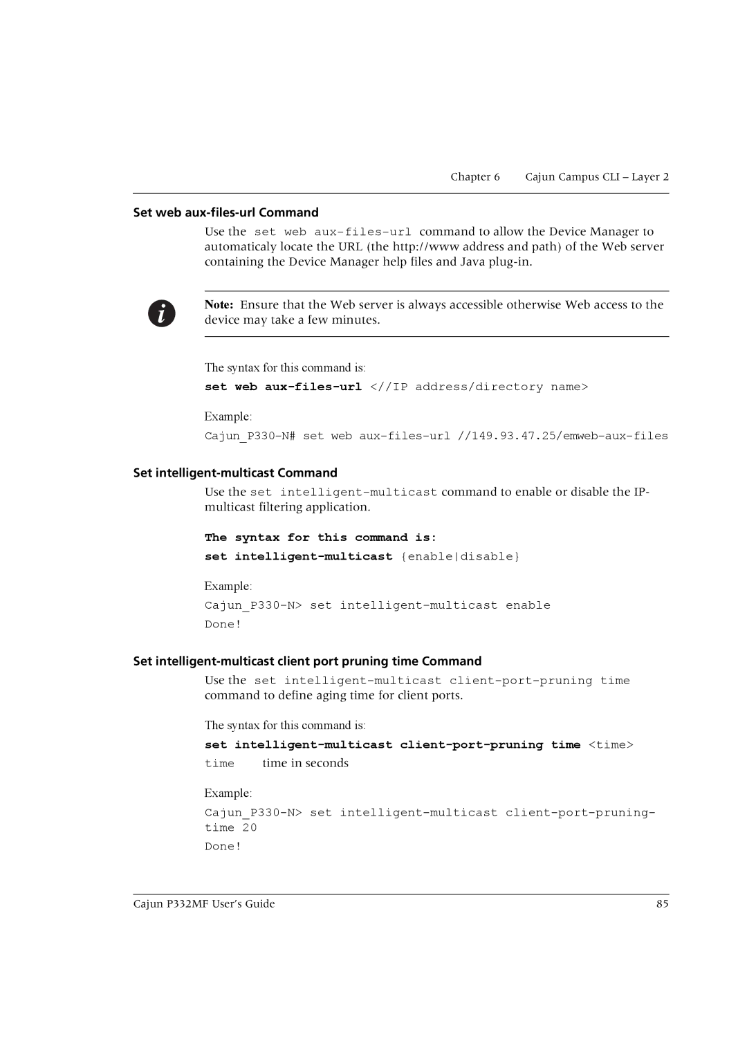 Lucent Technologies P332MF manual Set web aux-files-url Command, Set intelligent-multicast Command 