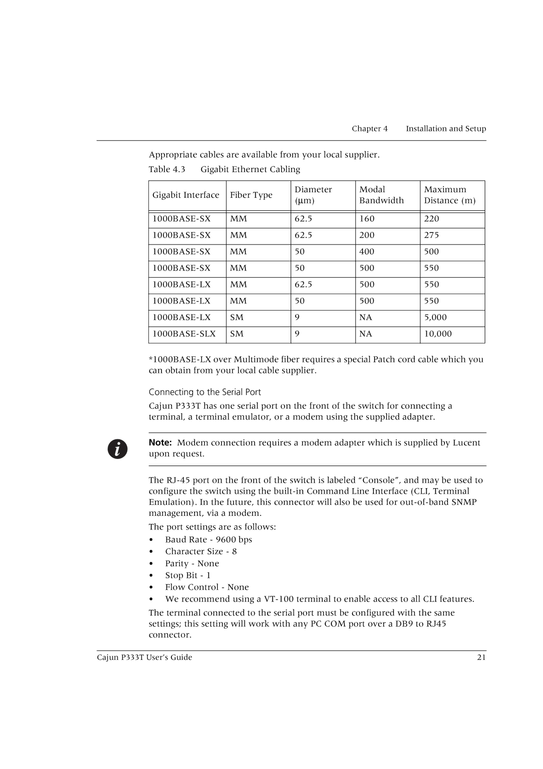 Lucent Technologies P333T manual 1000BASE-SLX, Connecting to the Serial Port 