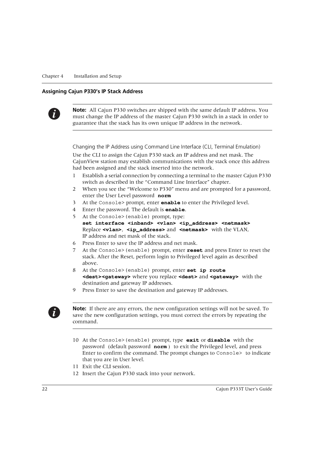 Lucent Technologies P333T manual Assigning Cajun P330’s IP Stack Address 