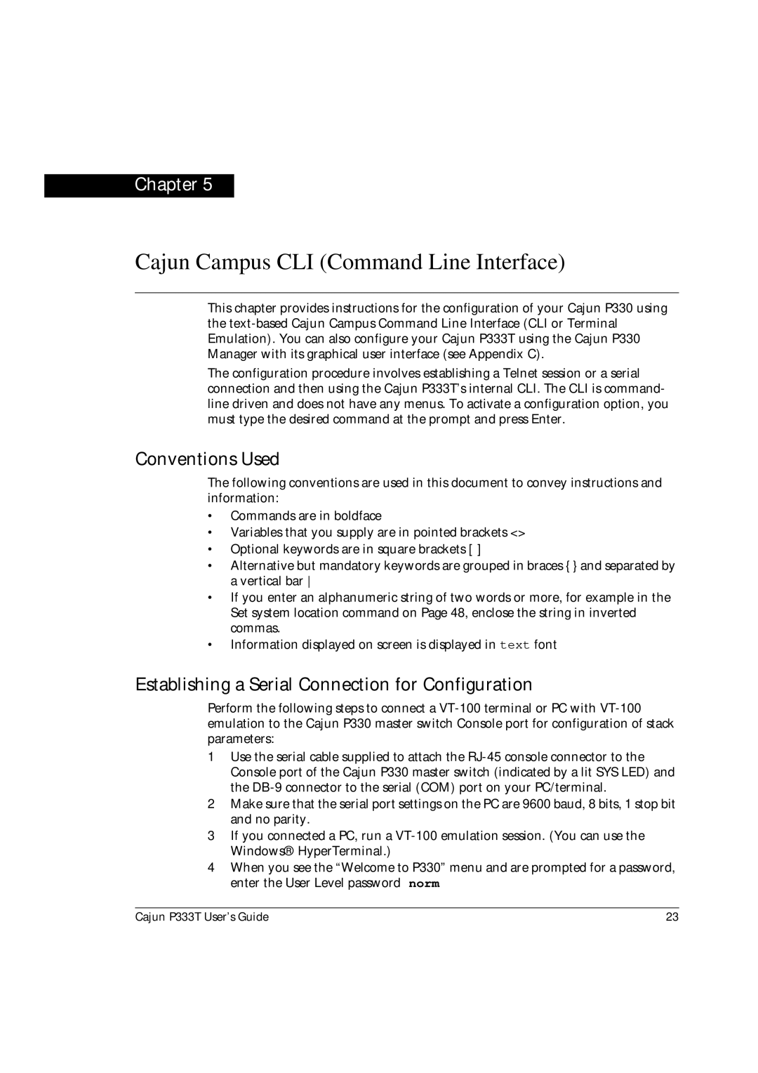 Lucent Technologies P333T manual Cajun Campus CLI Command Line Interface, Conventions Used 