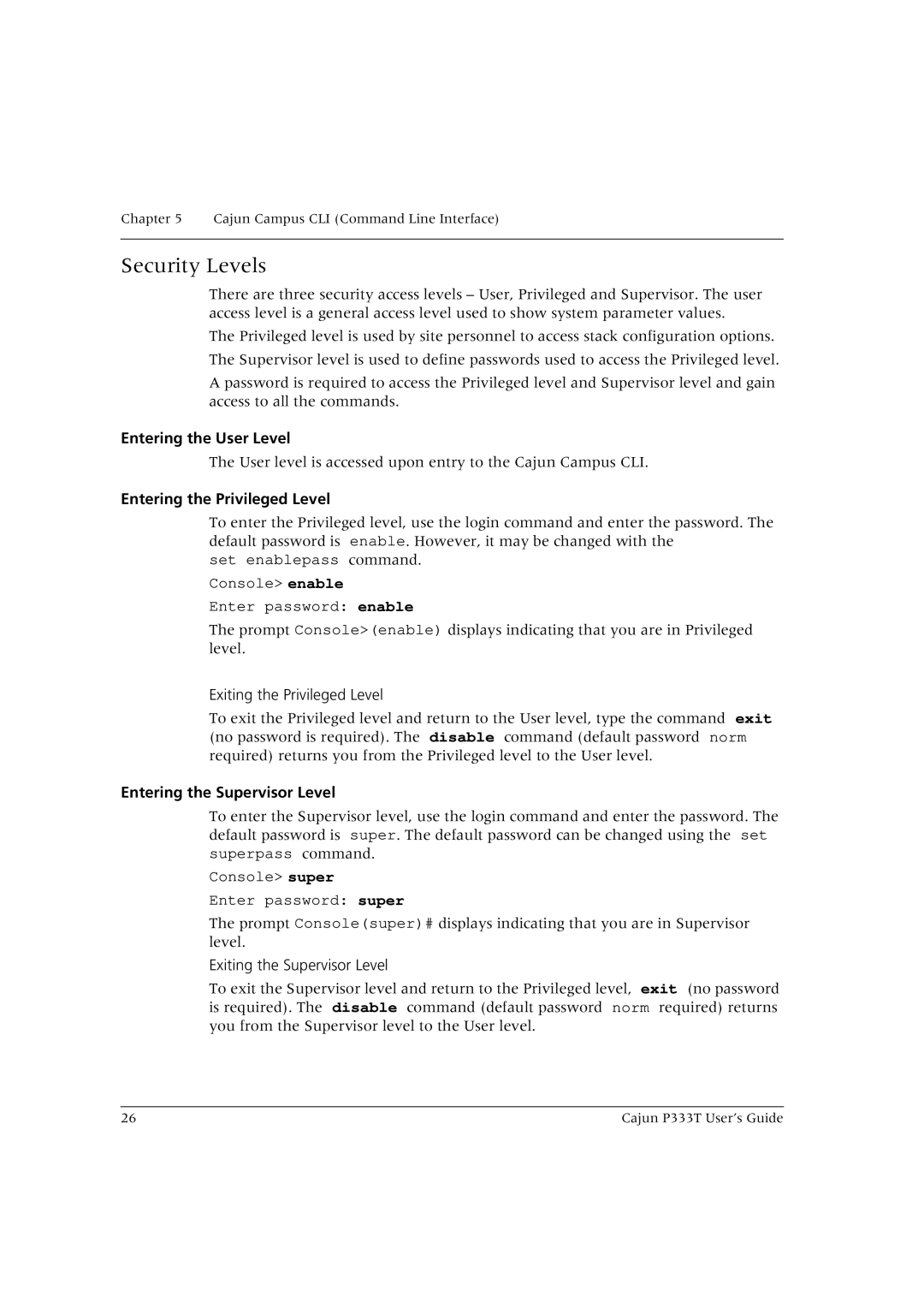 Lucent Technologies P333T manual Security Levels, Entering the User Level, Entering the Privileged Level 