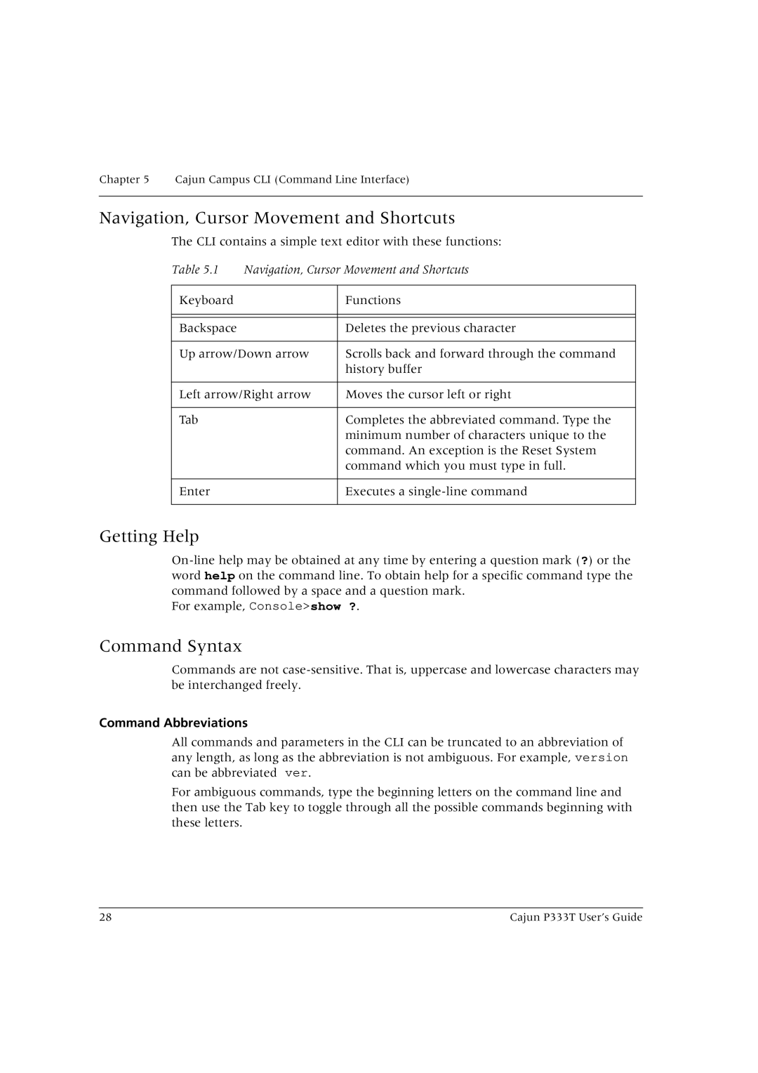 Lucent Technologies P333T Navigation, Cursor Movement and Shortcuts, Getting Help, Command Syntax, Command Abbreviations 