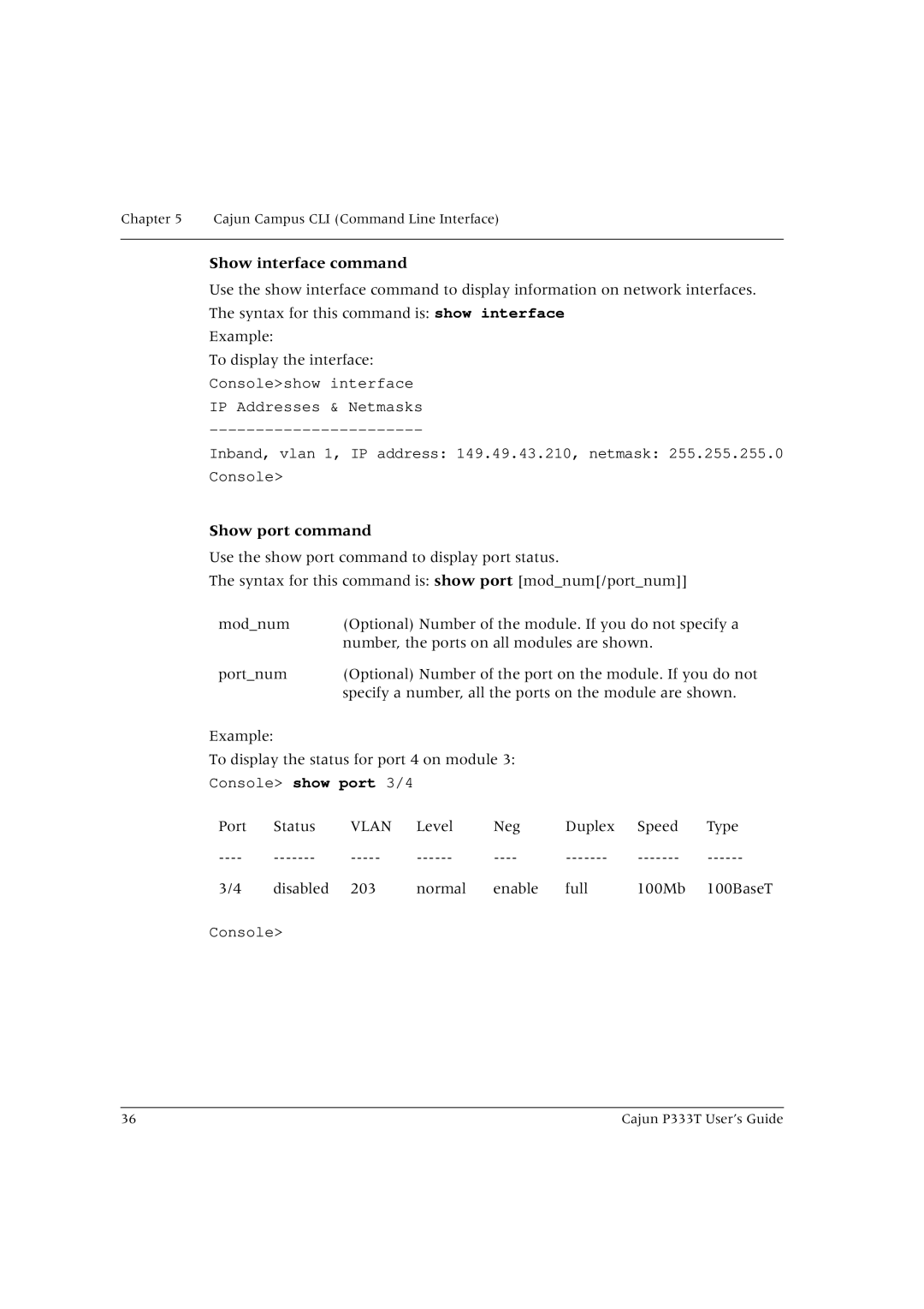 Lucent Technologies P333T manual Show interface command, Show port command 