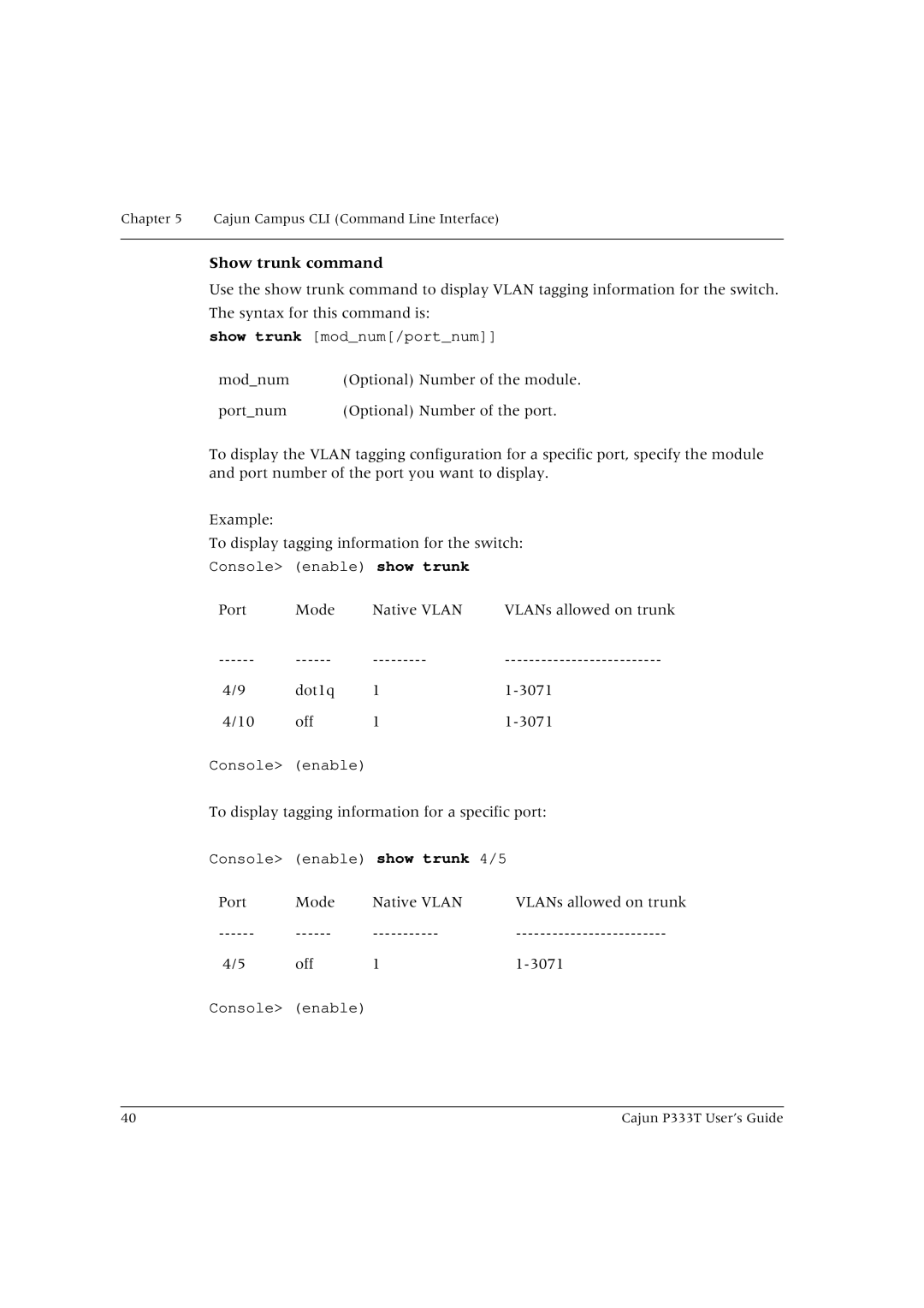 Lucent Technologies P333T manual Show trunk command 