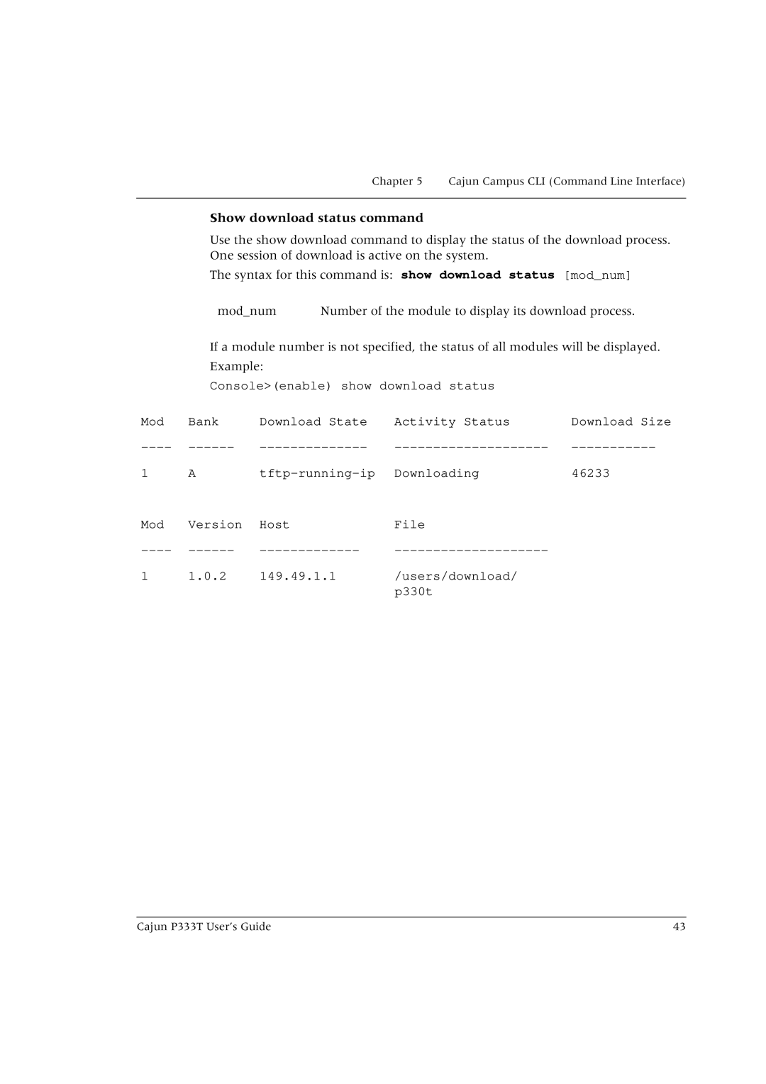 Lucent Technologies P333T manual Show download status command 